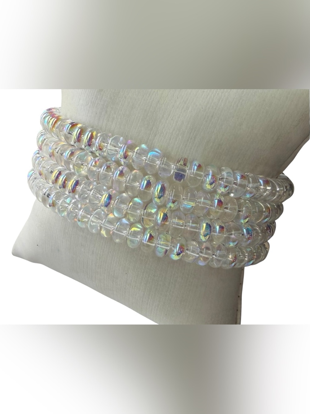 New Set of 4 Iridescent Aurora Borealis Beaded Stretch Bracelets